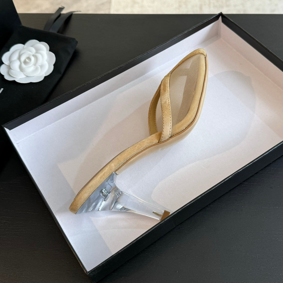 Double C High Heel Tan Brown Lambskin