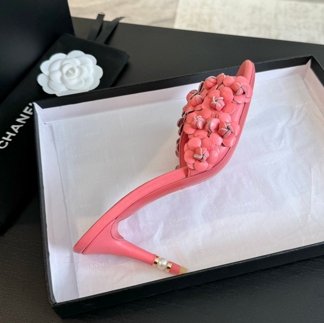 CC Little Camellia World Thin High Heels Rose Pink Lambskin