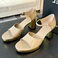 Platform Peep-Toe Sandals Beige Cream Lambskin