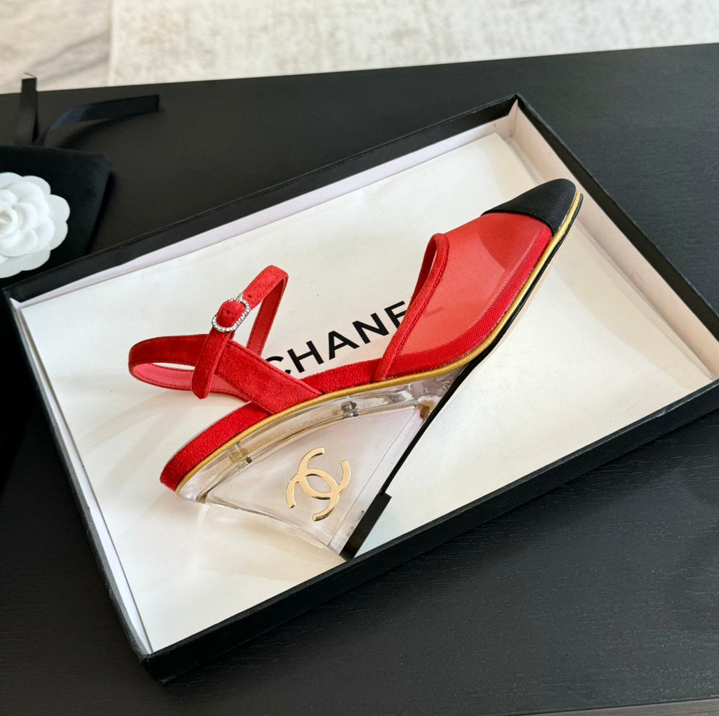 Waterproof Platform High Heels Transparent Heel Mesh Candy Red Black