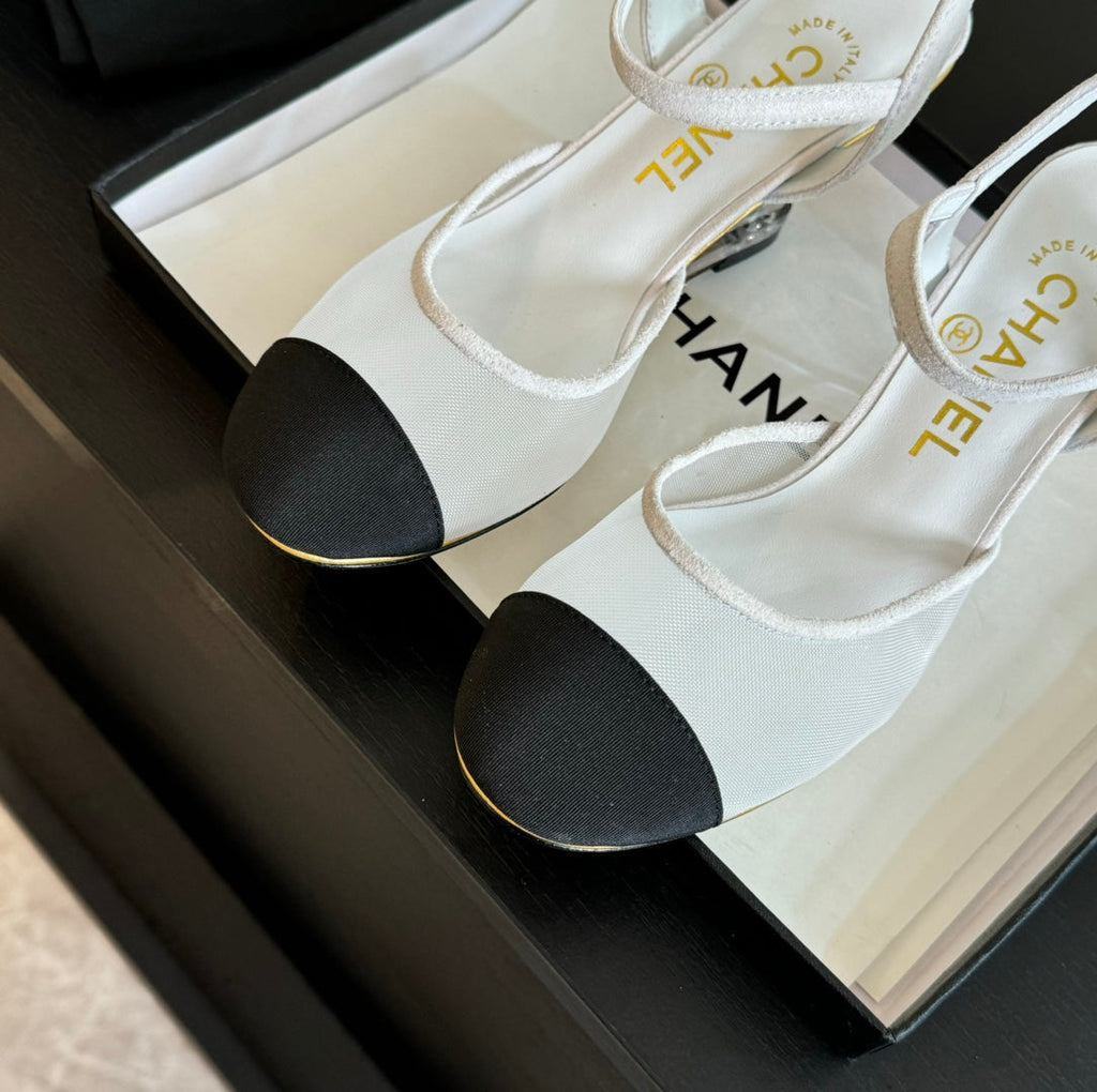 Waterproof Platform High Heels Transparent Heel Mesh White