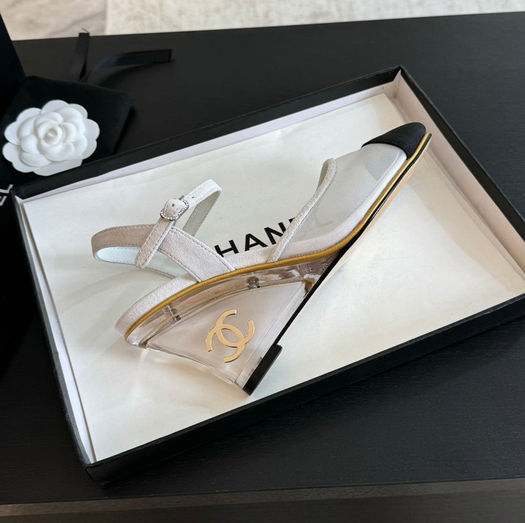 Waterproof Platform High Heels Transparent Heel Mesh White