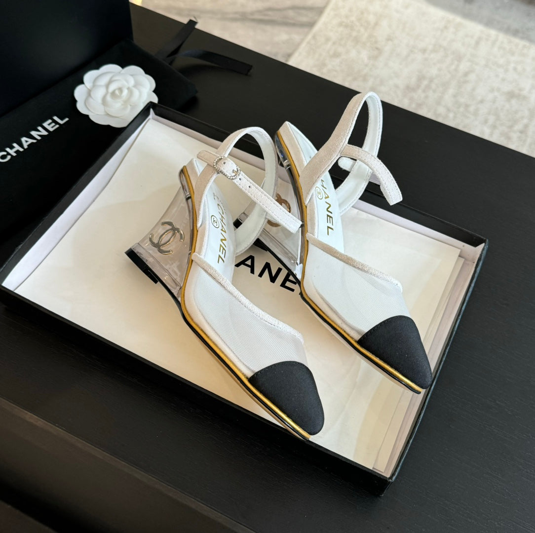 Waterproof Platform High Heels Transparent Heel Mesh White