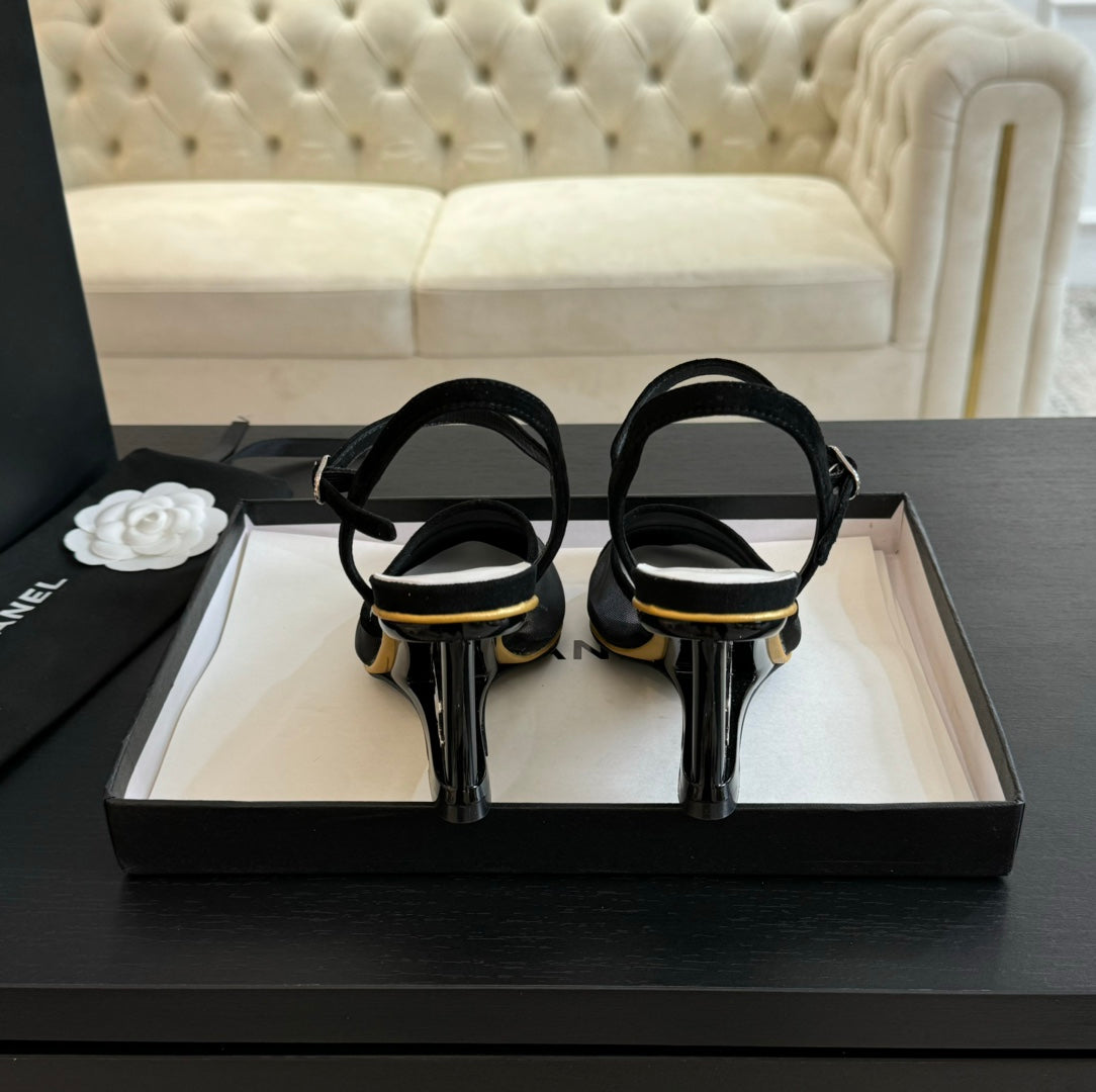 Waterproof Platform High Heels Transparent Heel Mesh  Black