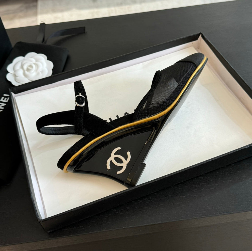 Waterproof Platform High Heels Transparent Heel Mesh  Black