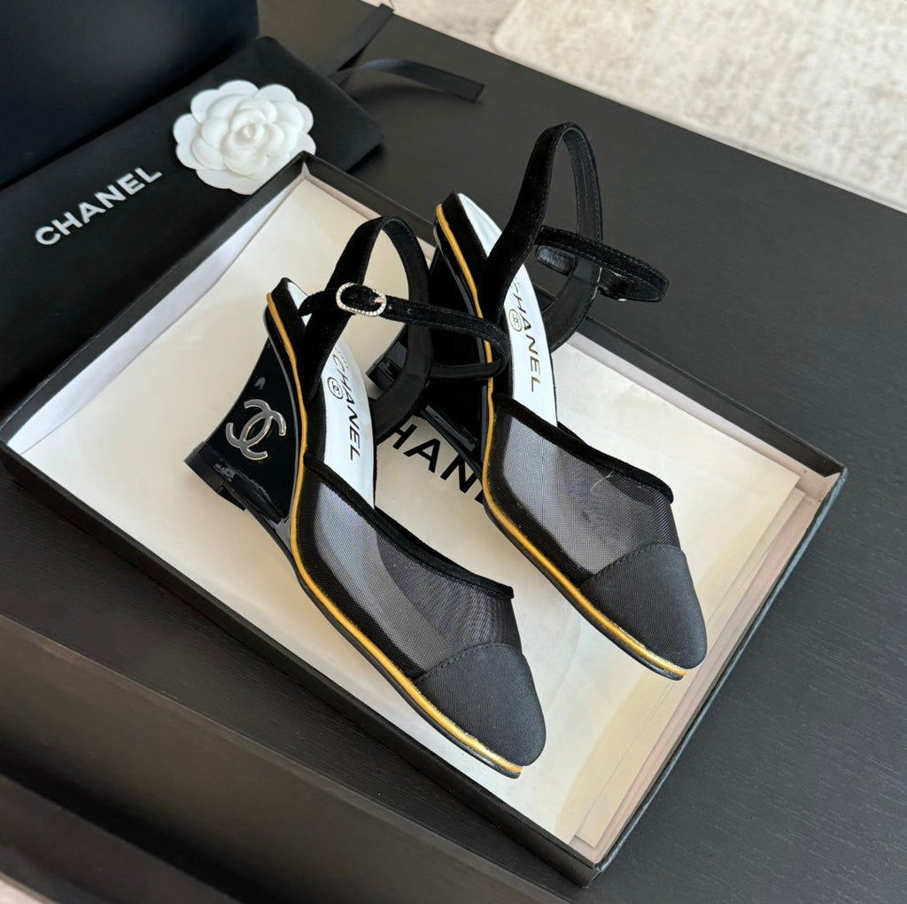 Waterproof Platform High Heels Transparent Heel Mesh  Black