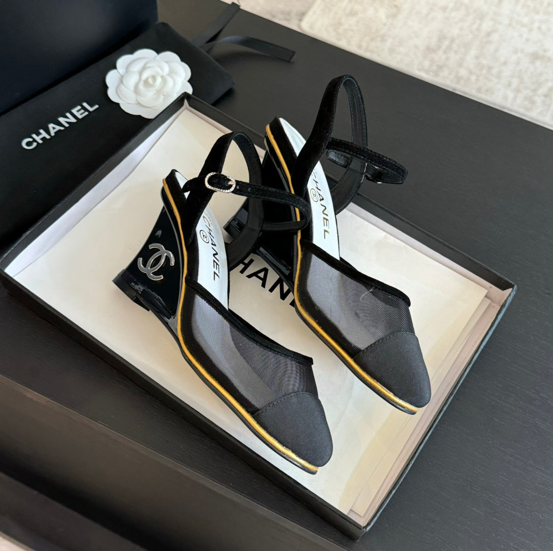 Waterproof Platform High Heels Transparent Heel Mesh  Black