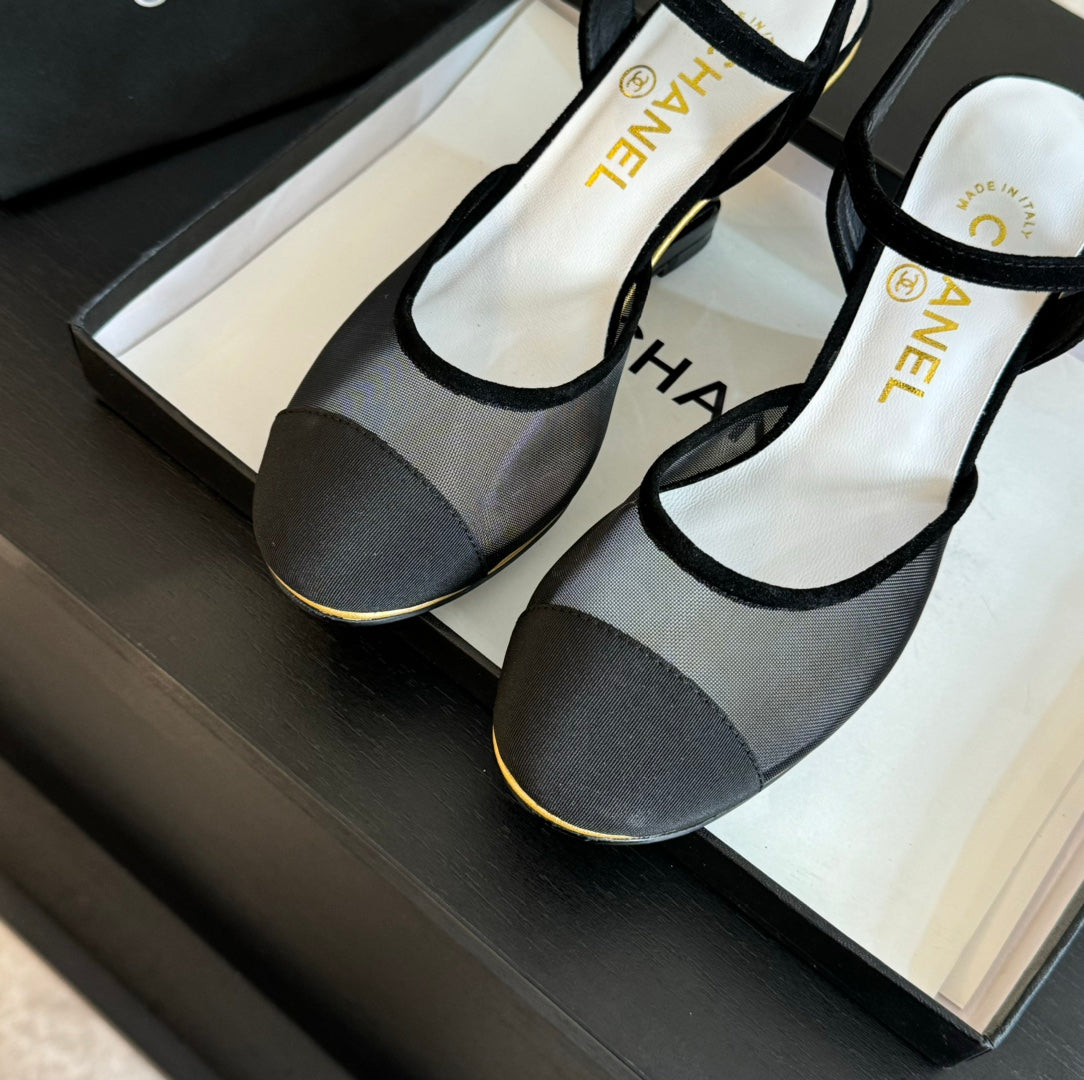 Waterproof Platform High Heels Transparent Heel Mesh  Black