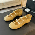 MARY JANES SHOES LIGHT YELLOW GOATSKIN WITH FAUX PEARL