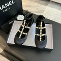 MARY JANES SHOES BLACK GOATSKIN WITH FAUX PEARL
