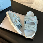 PRA RAFFIA CORK SLIDE SKY CALFSKIN