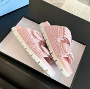 PRA RAFFIA CORK SLIDE LIGHT PINK CALFSKIN