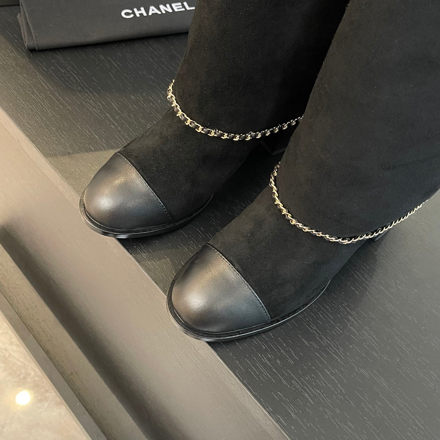 HIGH BOOTS 6.5 CM IN BLACK SUEDE AND CALFSKIN