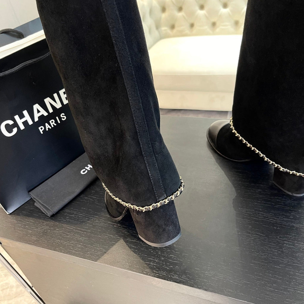 HIGH BOOTS 6.5 CM IN BLACK SUEDE AND CALFSKIN