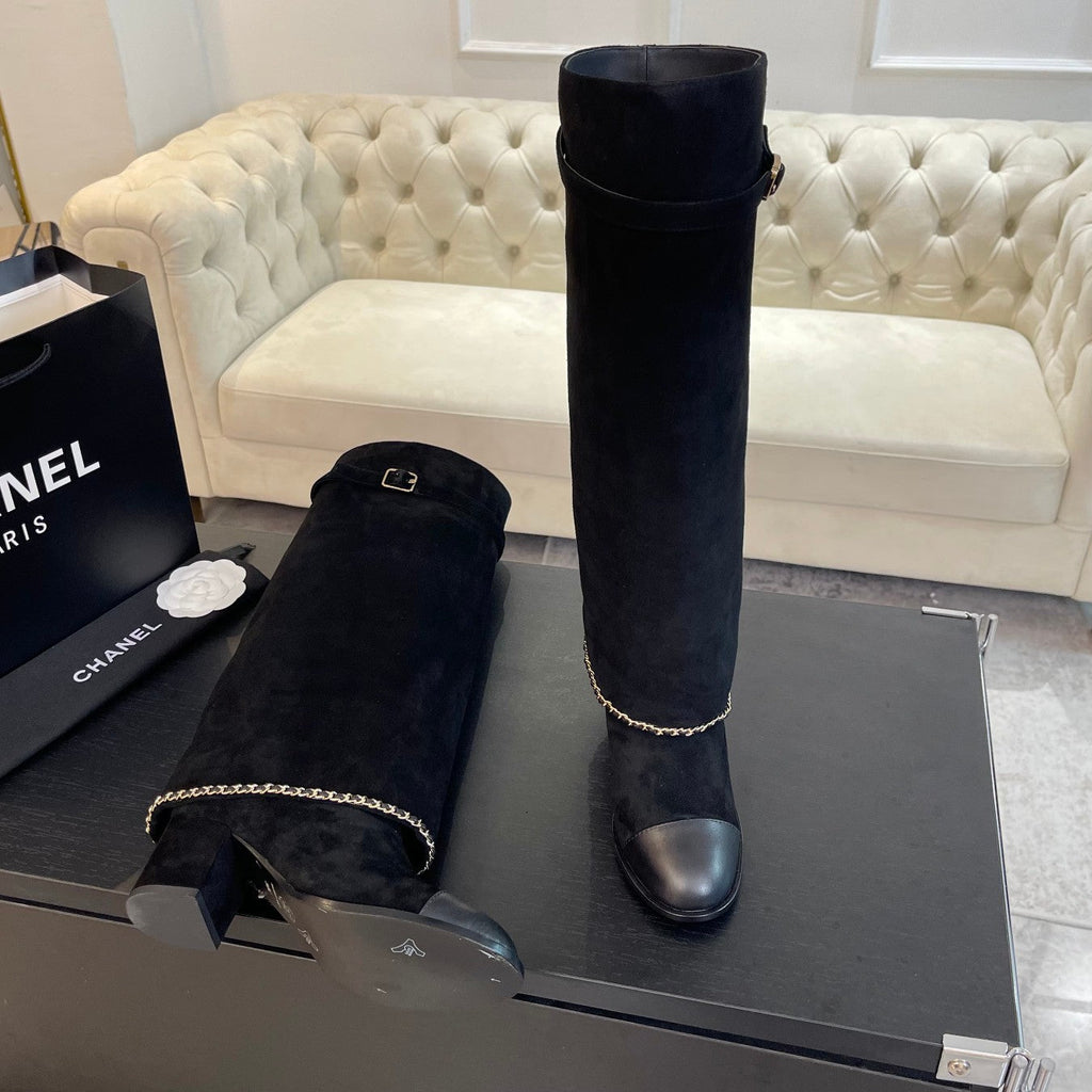 HIGH BOOTS 6.5 CM IN BLACK SUEDE AND CALFSKIN