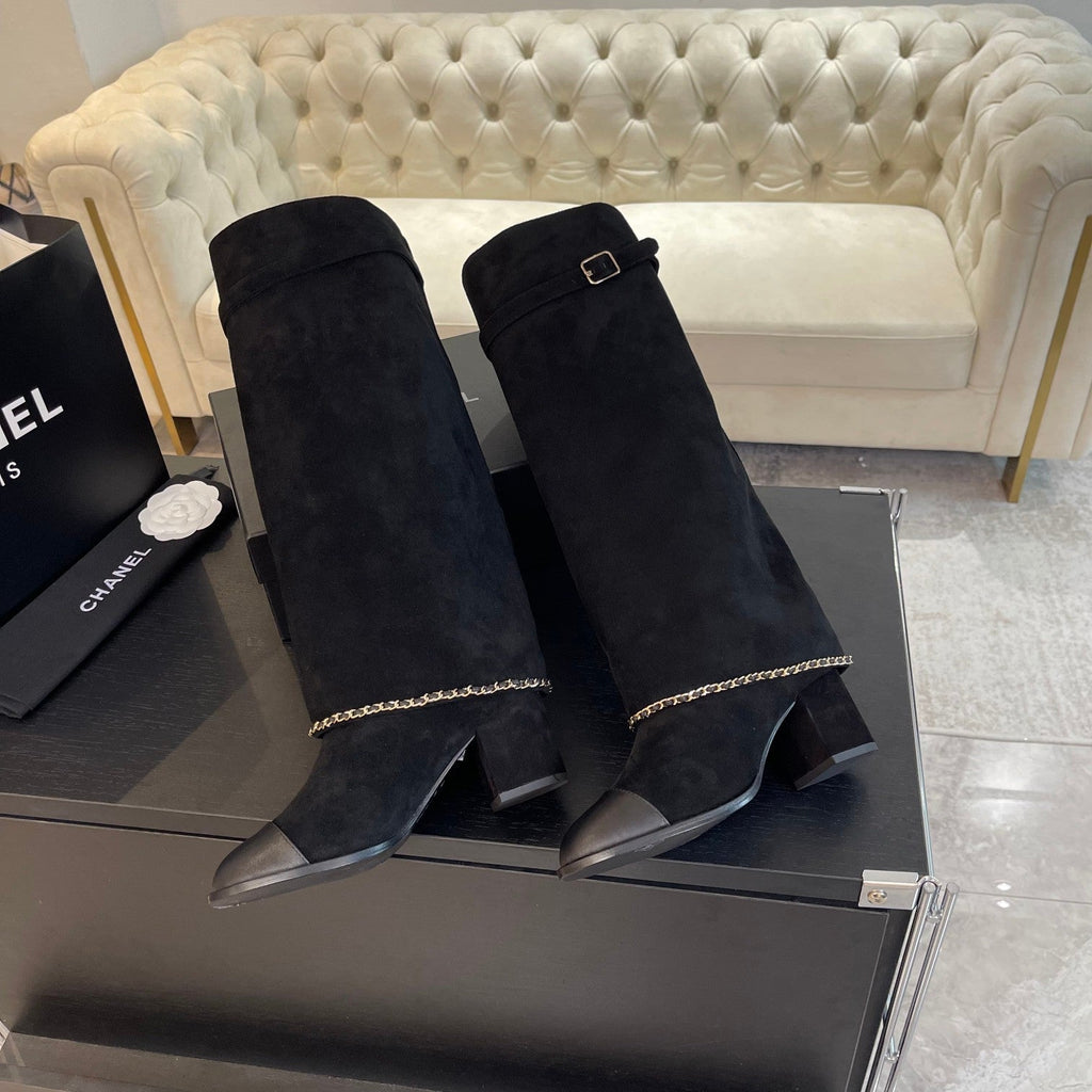 HIGH BOOTS 6.5 CM IN BLACK SUEDE AND CALFSKIN