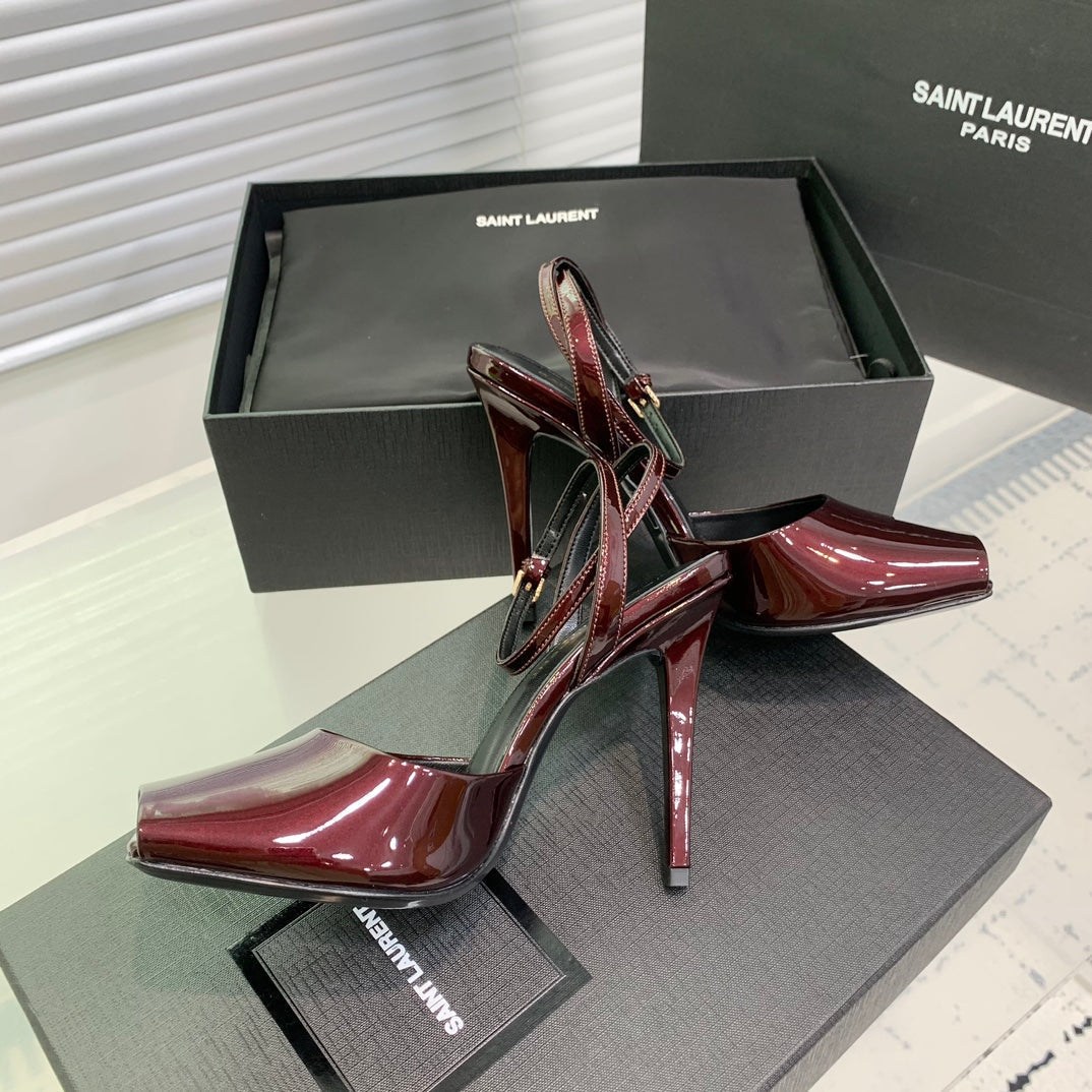 SL FISH MOUTH SANDAL PUMP BERRY POLISHED CALFSKIN