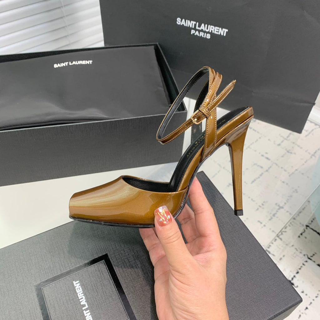 SL FISH MOUTH SANDAL PUMP BRONZE POLISHED CALFSKIN