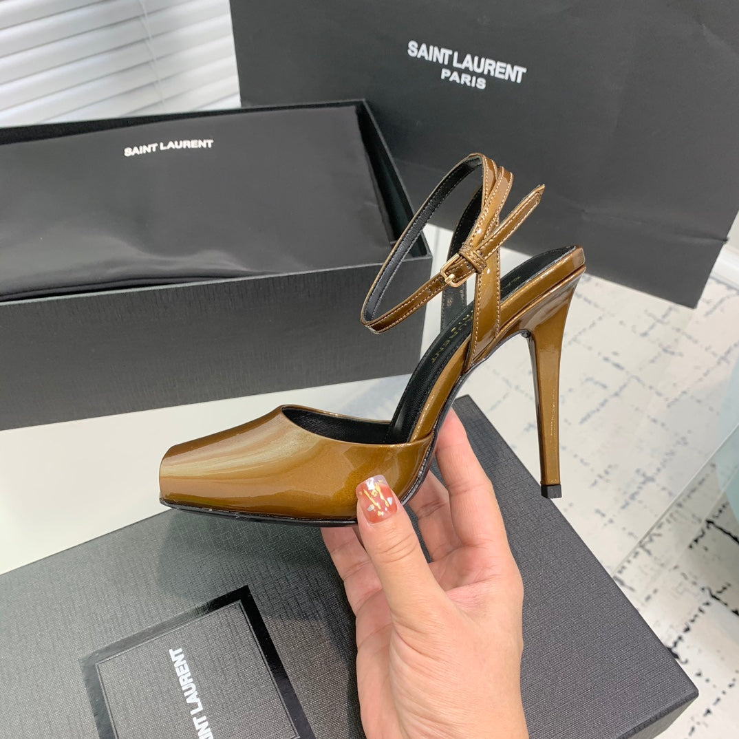 SL FISH MOUTH SANDAL PUMP BRONZE POLISHED CALFSKIN