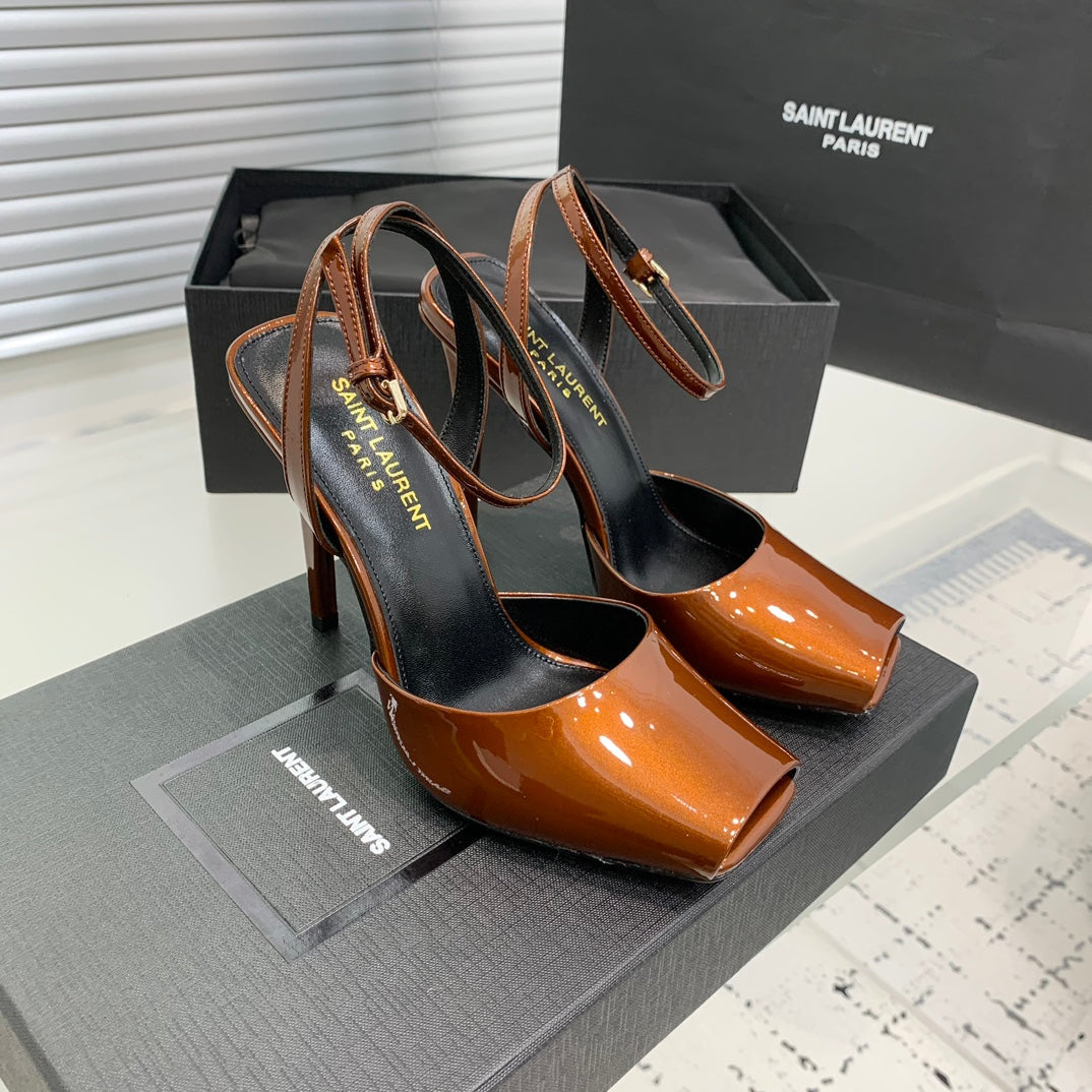 SL FISH MOUTH SANDAL PUMP OCHRE POLISHED CALFSKIN