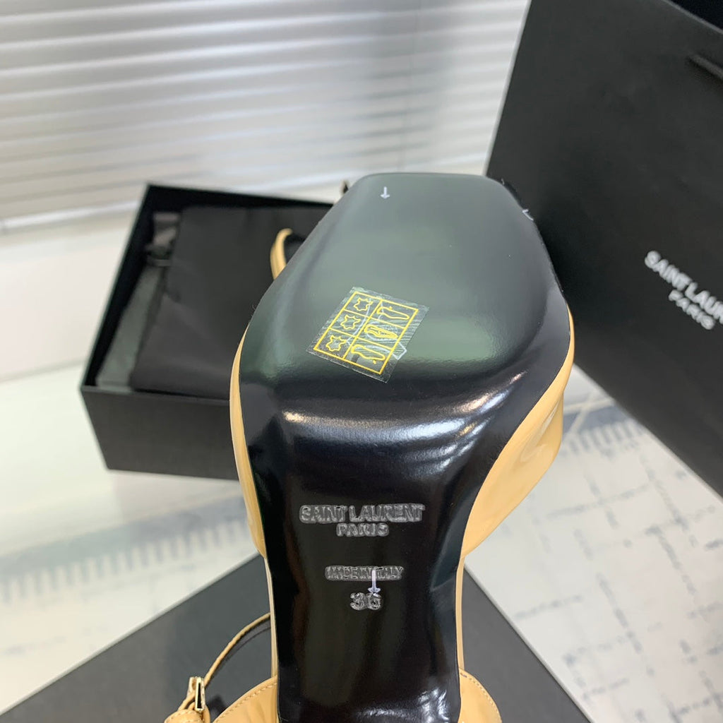 SL FISH MOUTH SANDAL PUMP FLAX POLISHED CALFSKIN