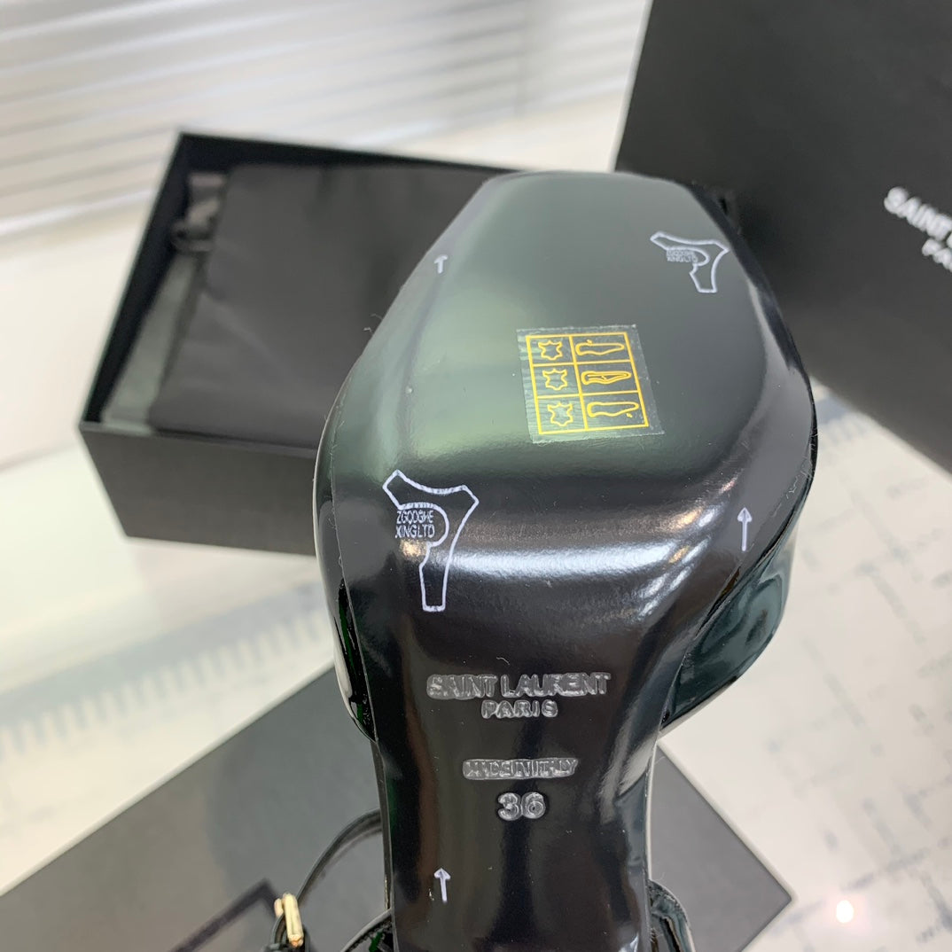 SL FISH MOUTH SANDAL PUMP BLACK POLISHED CALFSKIN