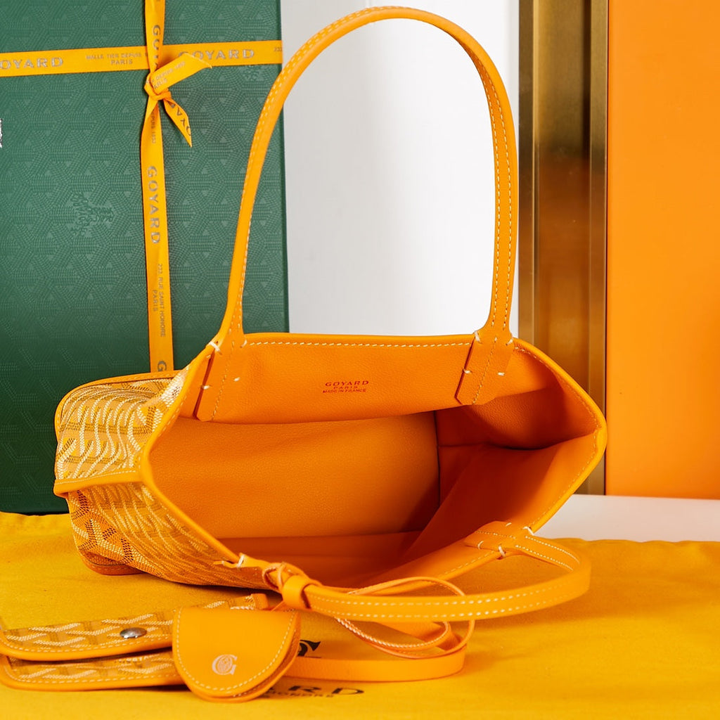 ANJOU MINI BAG 20 IN YELLOW GOYARDINE CANVAS AND CALFSKIN