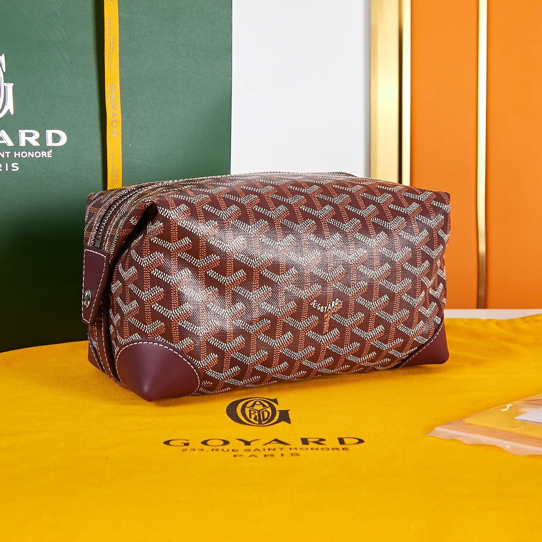 BOWLING TOILETRY BAG 24 IN BURGUNDY RED GOYARDINE CANVAS AND CALFSKIN