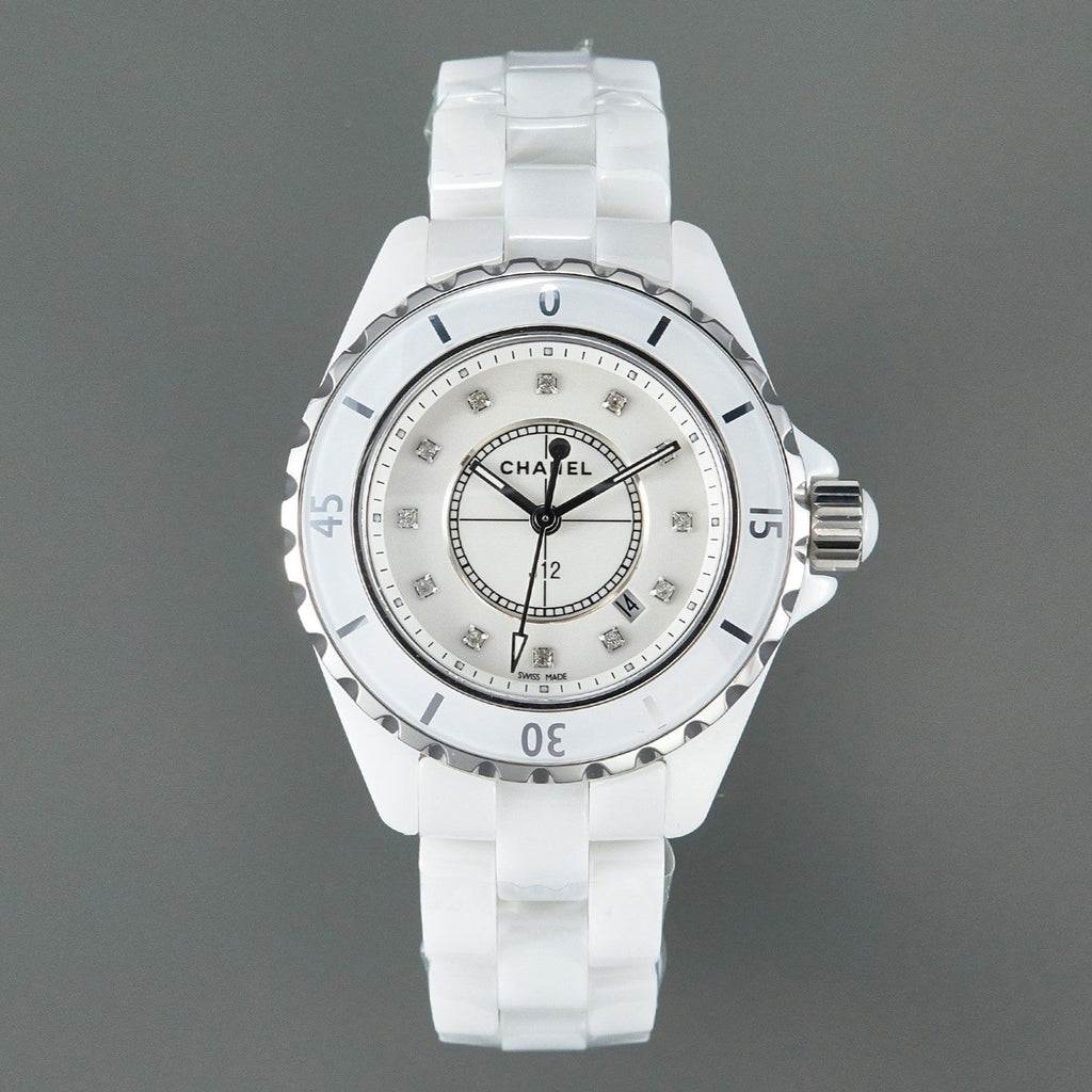 J12 Date Quartz White Ceramic Diamond Numerals White Dial