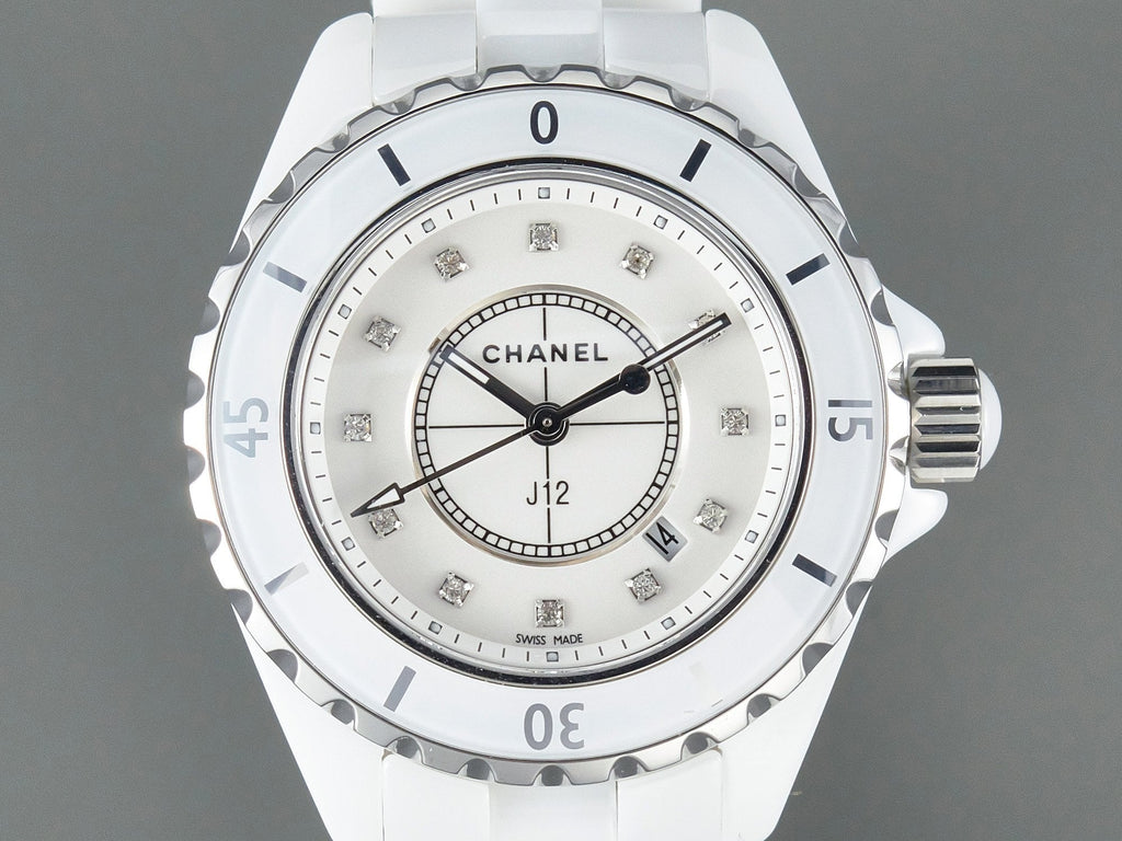 J12 Date Quartz White Ceramic Diamond Numerals White Dial