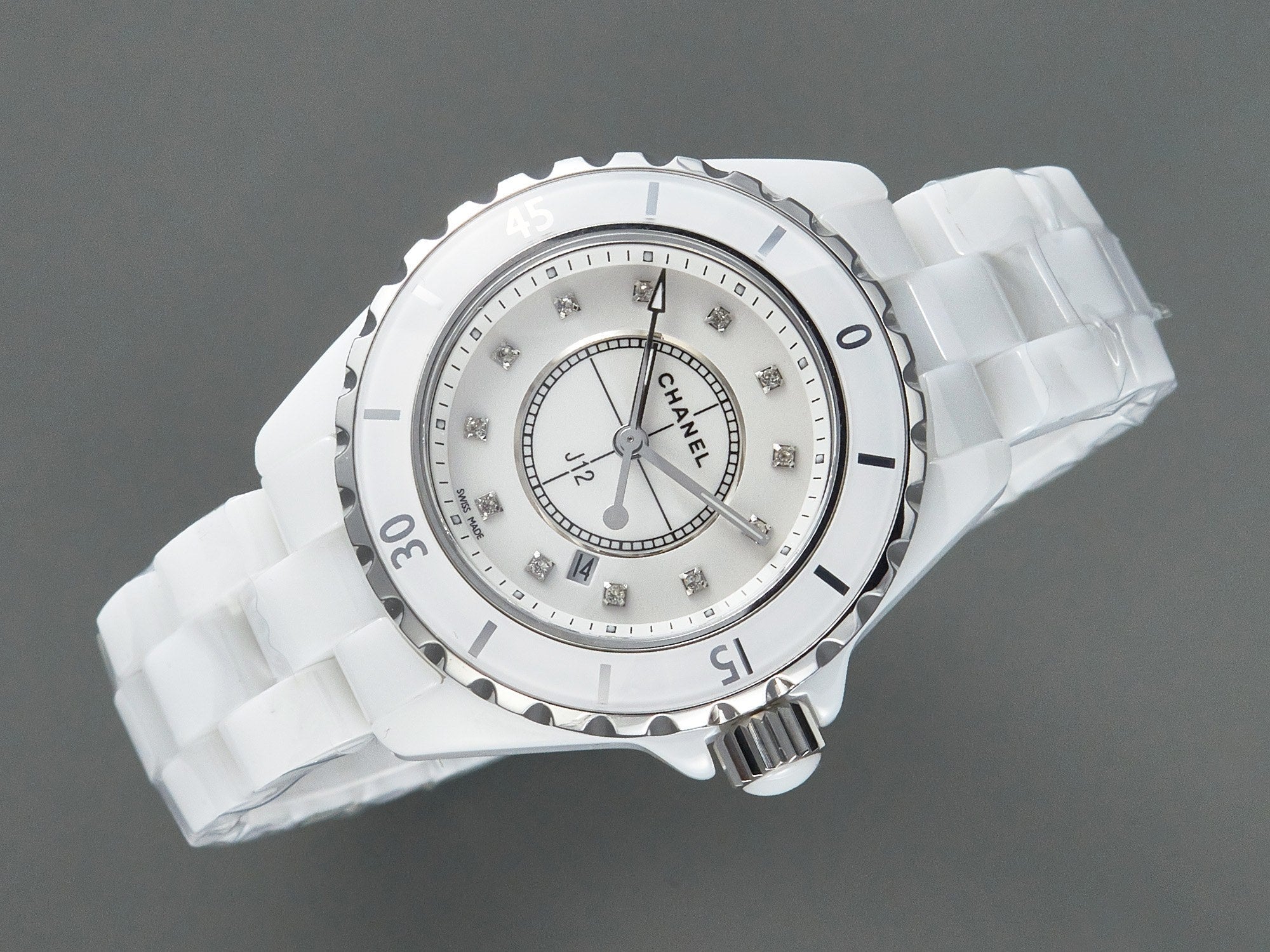 J12 Date Quartz White Ceramic Diamond Numerals White Dial