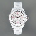 J12 Quartz White Ceramic Pink Diamond Numerals White Dial