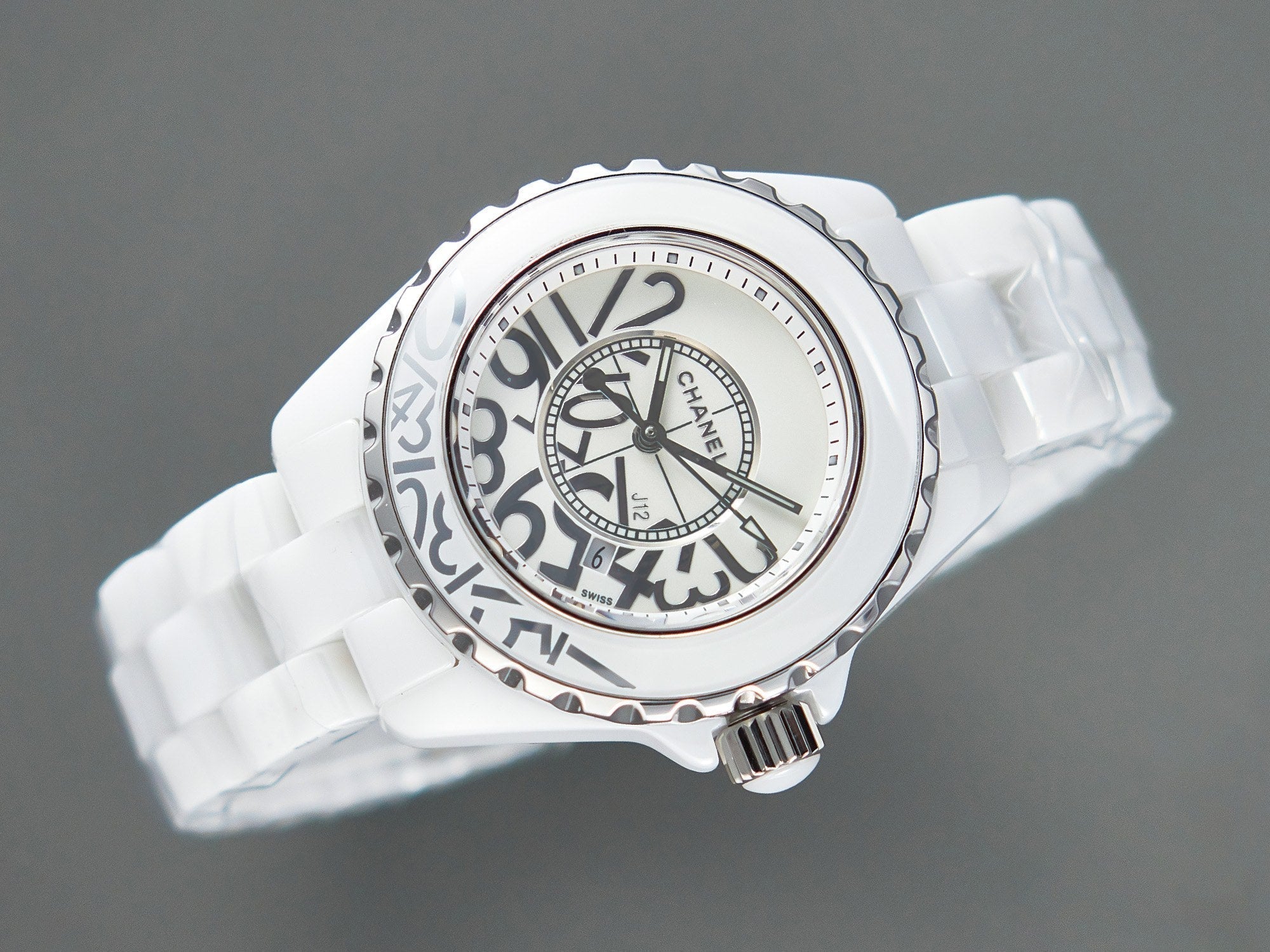 J12 Date Quartz White Ceramic Stainless Graffiti Limited