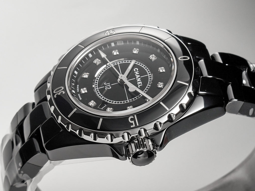 J12 Date Quartz Black Ceramic Diamond Numerals Black Dial