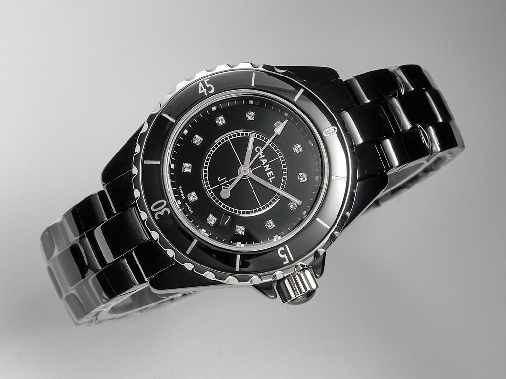 J12 Date Quartz Black Ceramic Diamond Numerals Black Dial