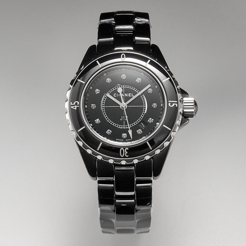 J12 Date Quartz Black Ceramic Diamond Numerals Black Dial