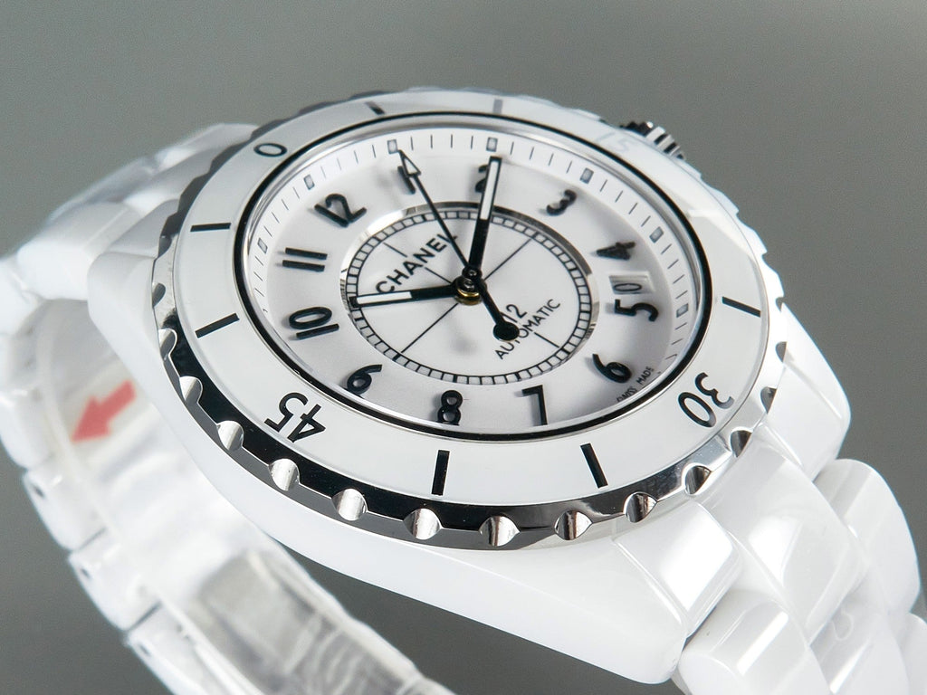 J12 Date Automatic White Ceramic Black Numerals White Dial