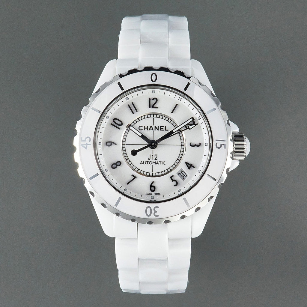 J12 Date Automatic White Ceramic Black Numerals White Dial
