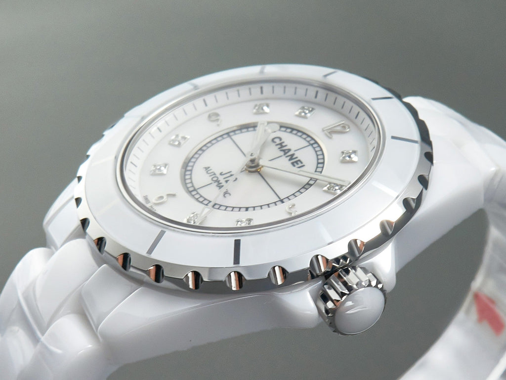 J12 Automatic White Ceramic Black Diamond Numerals Mop Dial