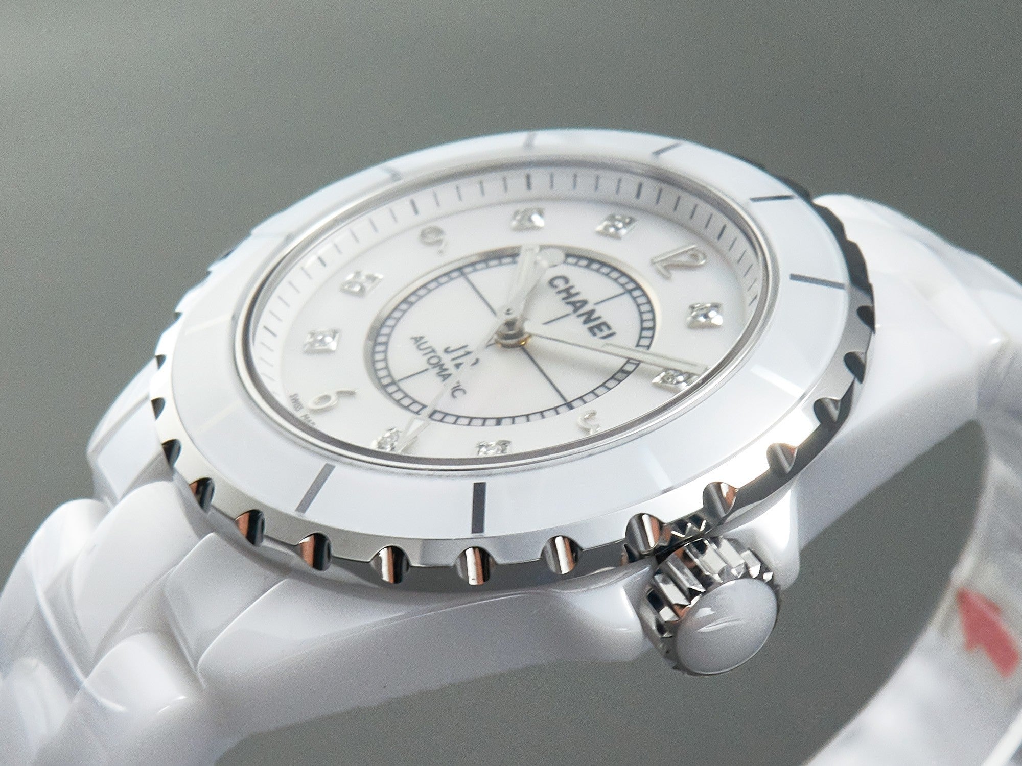 J12 Automatic White Ceramic Black Diamond Numerals Mop Dial