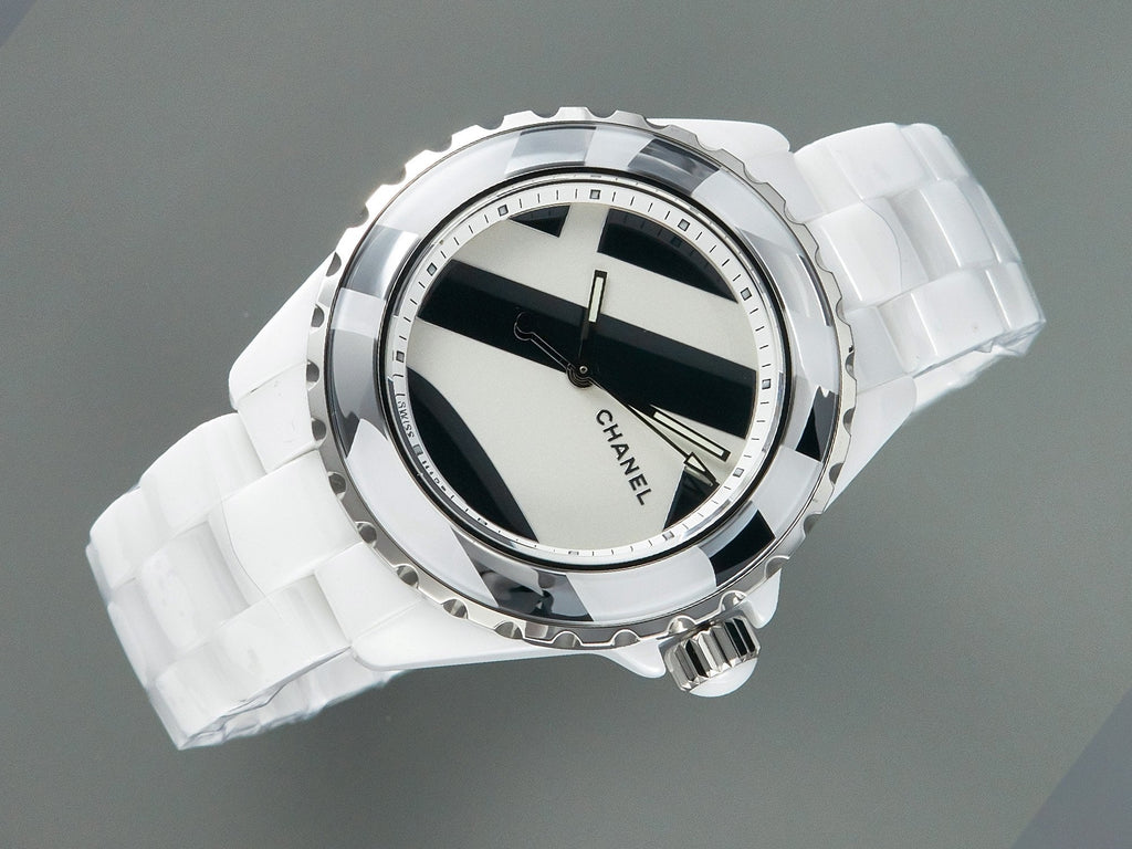 J12 38mm Automatic Limited Untitled H5582 White Ceramic Black White Dial