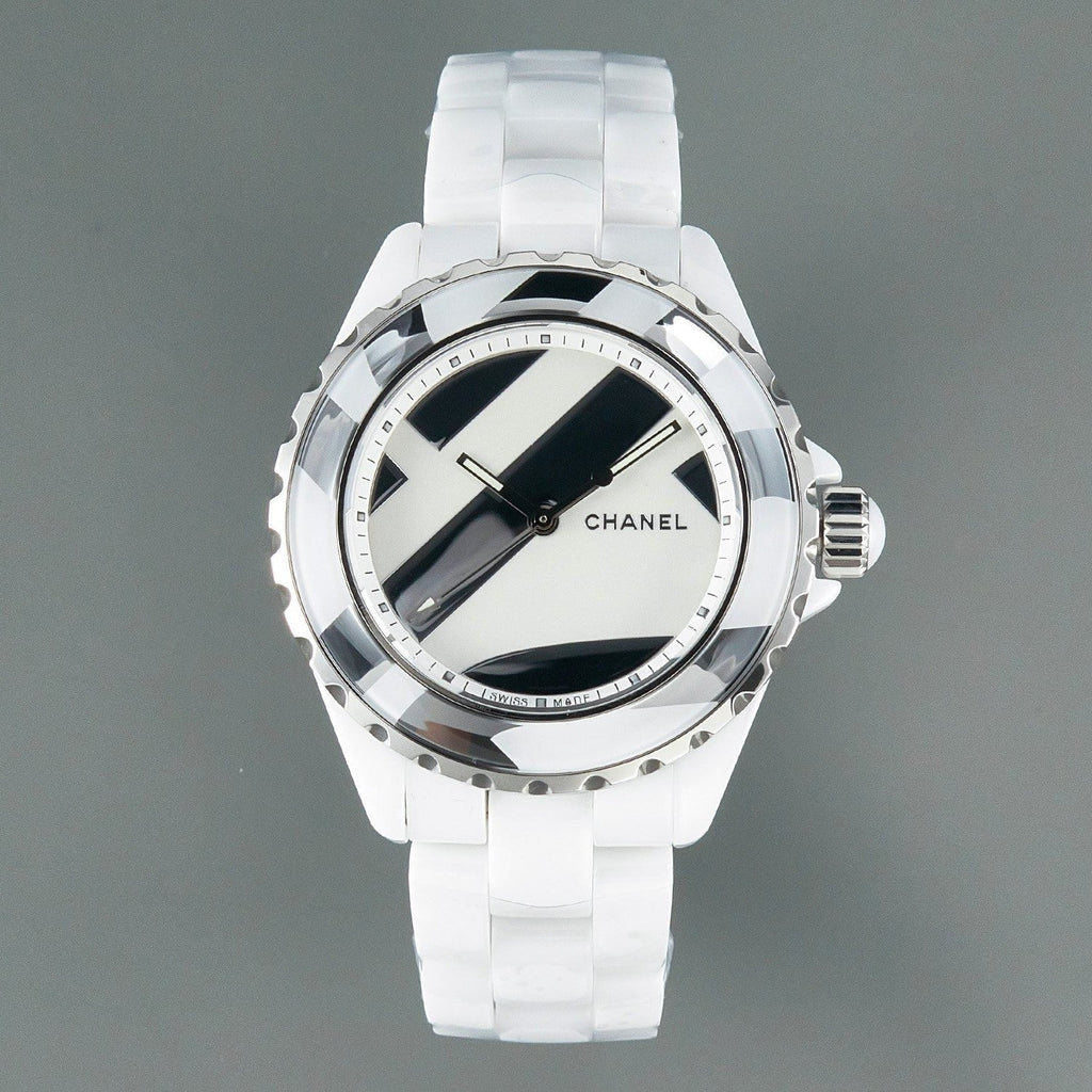 J12 38mm Automatic Limited Untitled H5582 White Ceramic Black White Dial