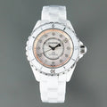 J12 Automatic White Ceramic Diamond Numerals Pink Mop Dial