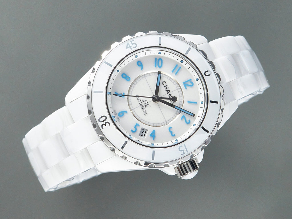 J12 Date Automatic White Ceramic Blue Numerals White Dial