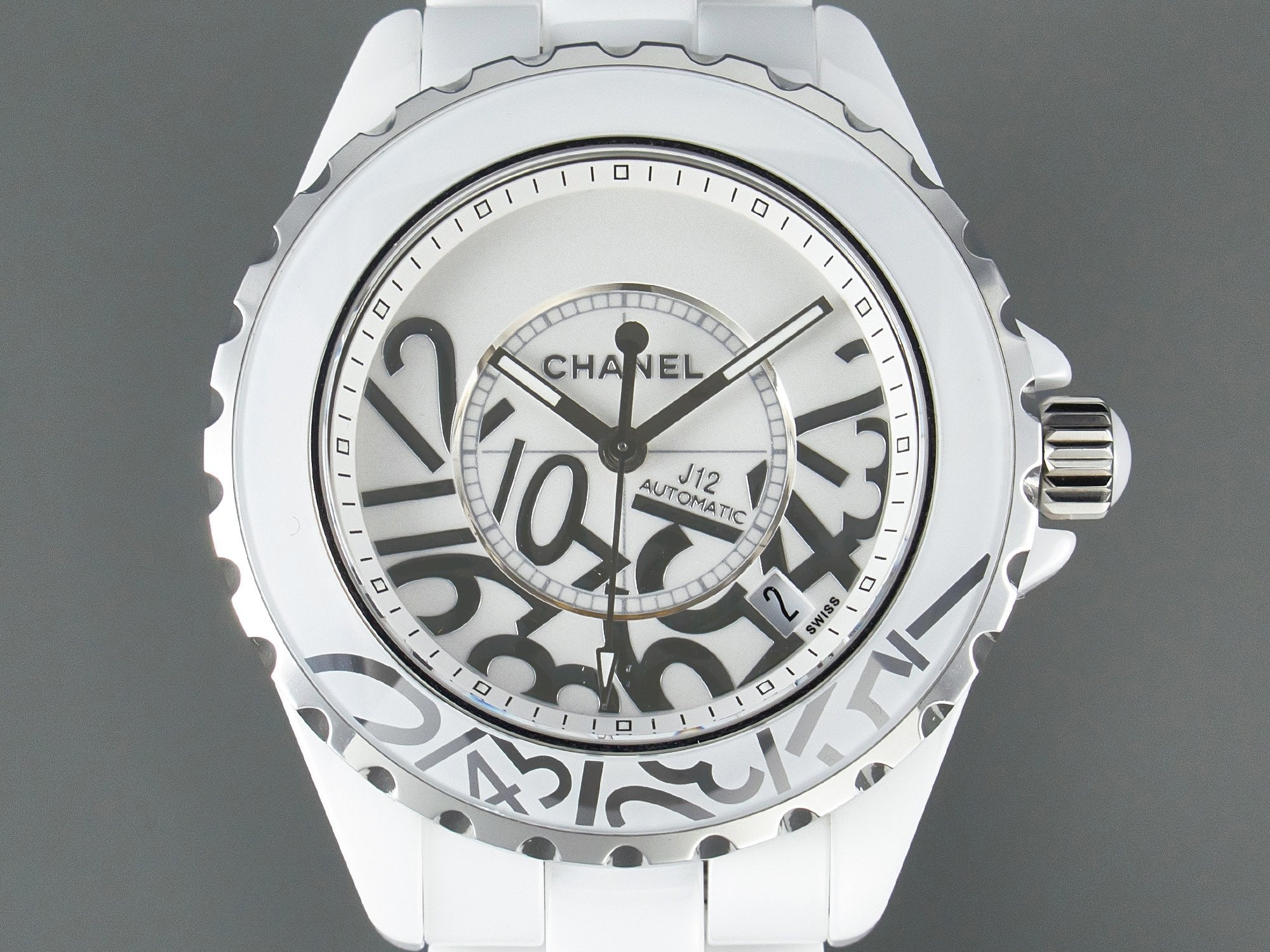 J12 Date 38mm Automatic White Ceramic Stainless Graffiti Limited