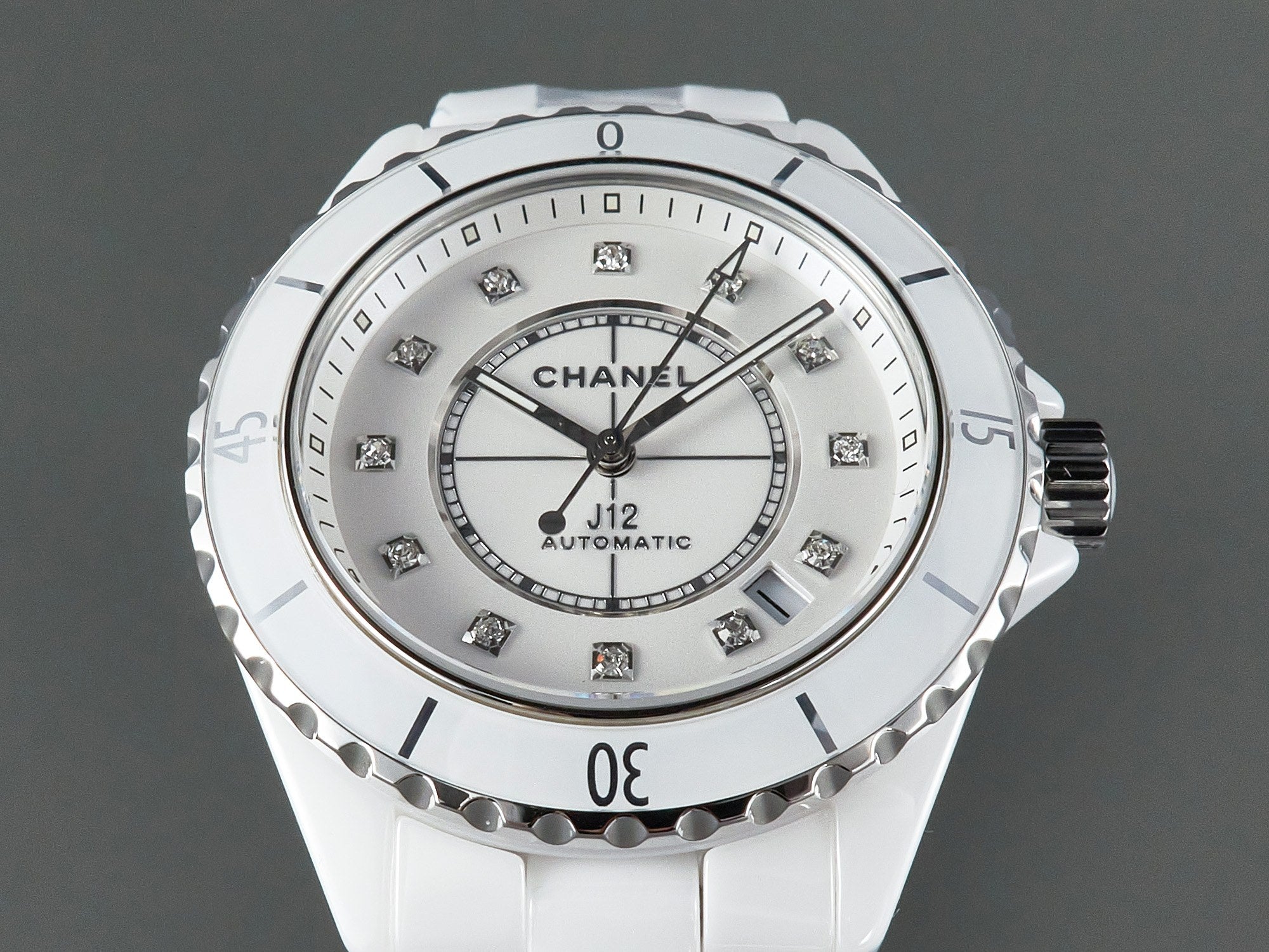 J12 Automatic White Ceramic Diamond Numerals White Dial