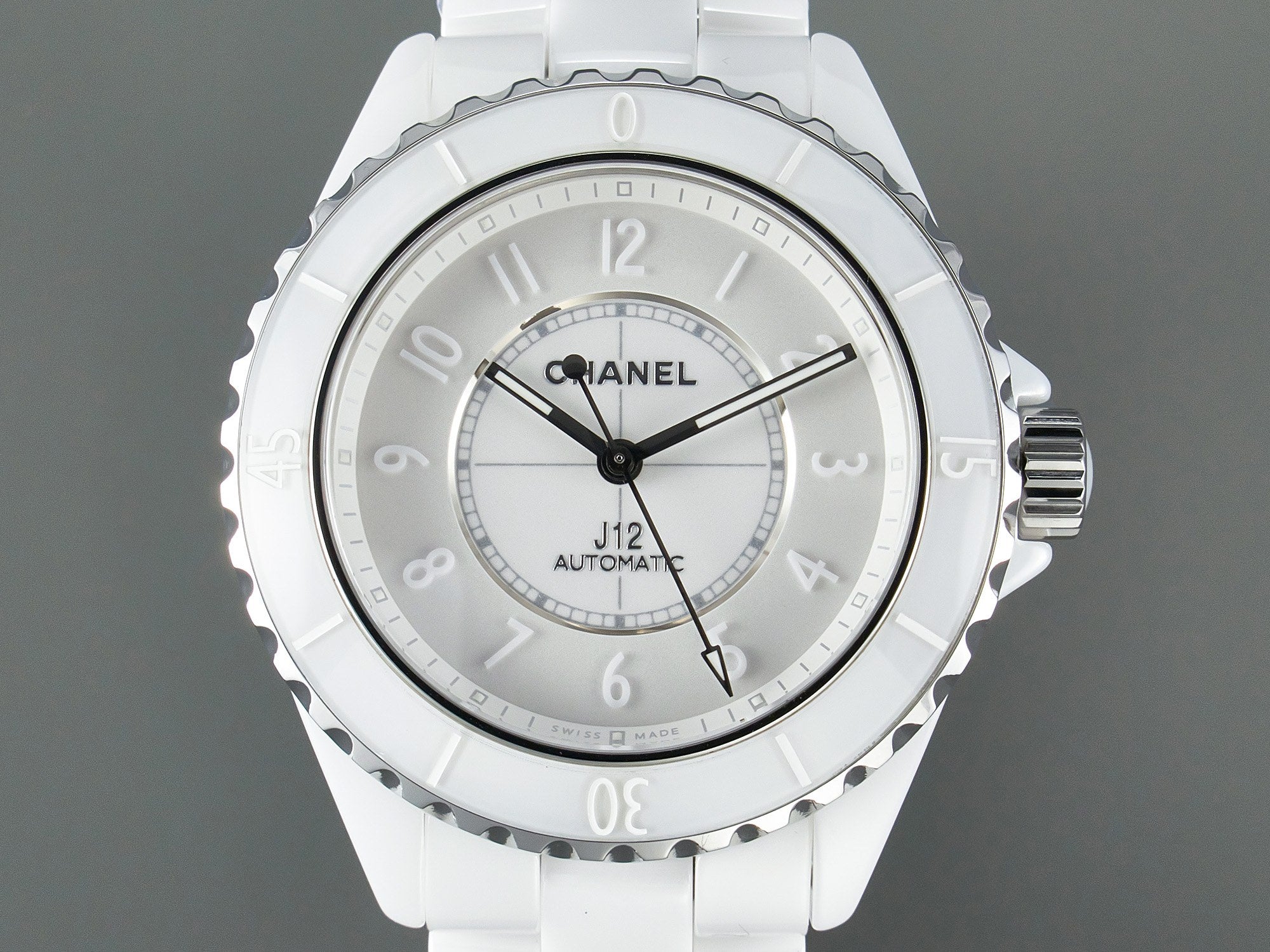 J12 Automatic White Ceramic White Numerals Black White Hands White Dial