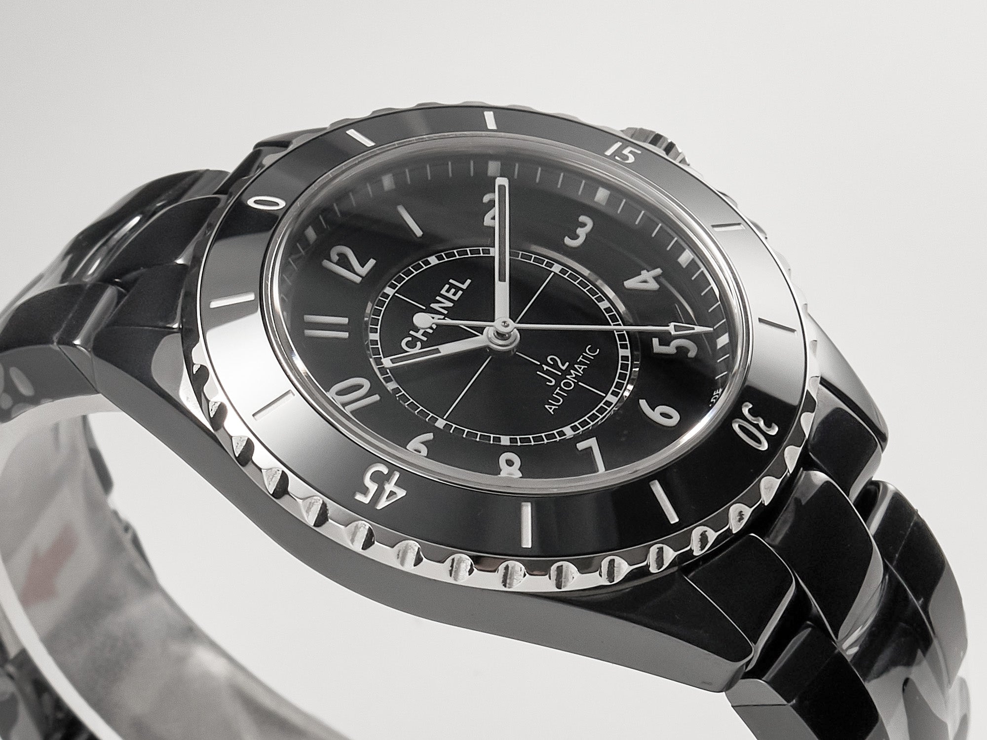 J12 Date Automatic Black Ceramic White Numerals Black Dial Black Steel Hands