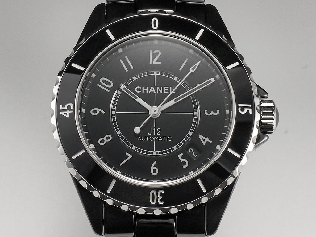 J12 Date Automatic Black Ceramic White Numerals Black Dial Black Steel Hands