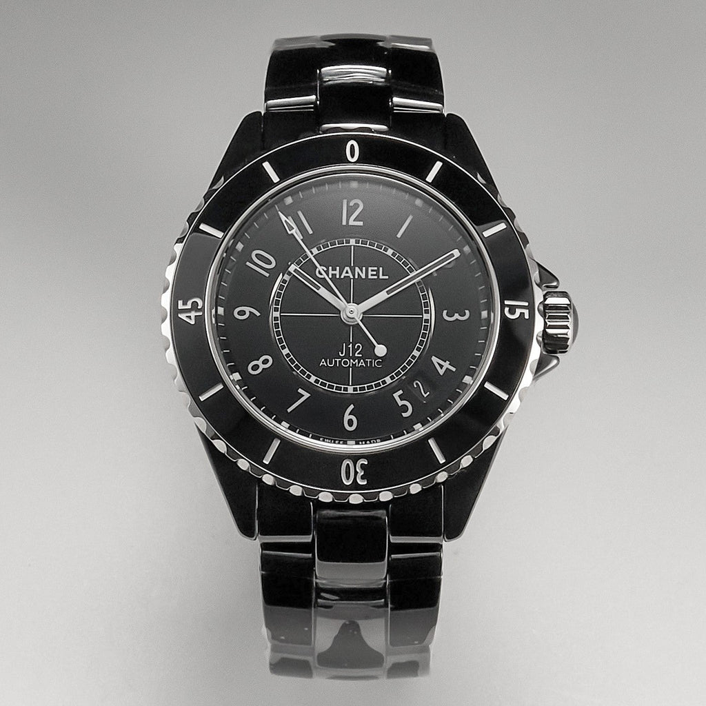 J12 Date Automatic Black Ceramic White Numerals Black Dial Black Steel Hands